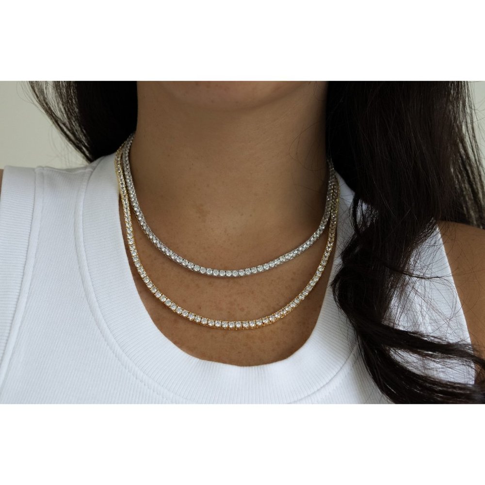 Diamond Tennis Necklace, Cubic Zirconia Tennis Necklace, 3mm-5mm Tennis Necklace - Picture 8 of 10